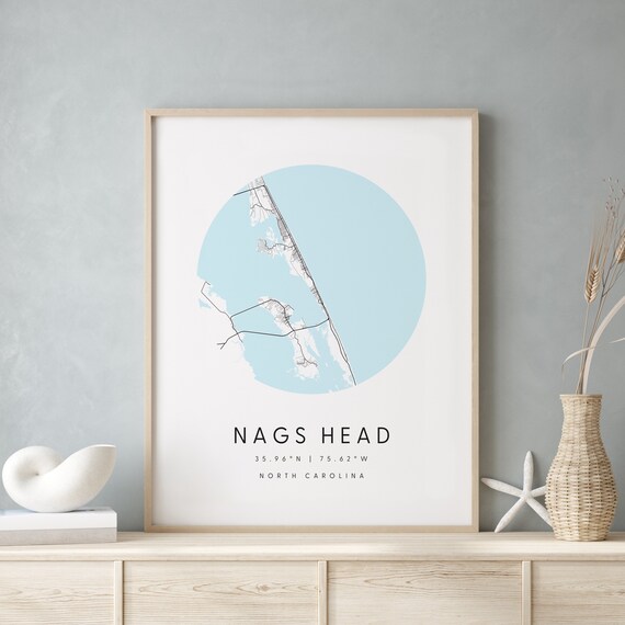 Prints Digital Prints Blue and White City Map Nags Head North Carolina City Street Road Map