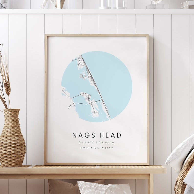 Prints Digital Prints Blue and White City Map Nags Head North Carolina City Street Road Map
