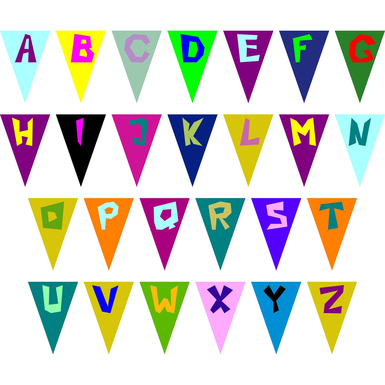Verrücktes Alphabet Wimpel 18x26 cm Buchstaben-Wimpelkette | Etsy