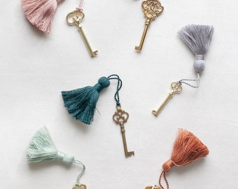 Vintage Gold Skeleton Key with Tassel for Home Decor, Styling, Photography Props or Flat Lays