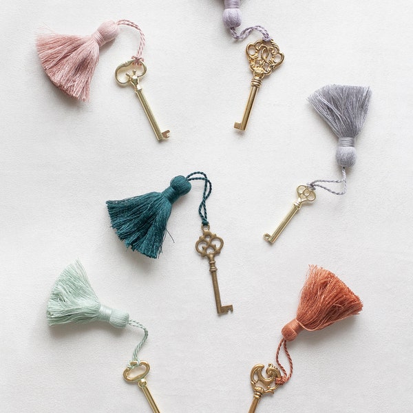 Vintage Gold Skeleton Key with Tassel for Home Decor, Styling, Photography Props or Flat Lays