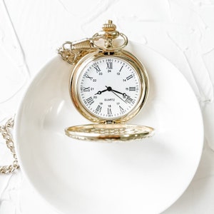 Vintage Style Gold Pocket Watch for Grooms, Photography Flat Lay Styling, Wedding Accessory, Groomsmen Gift