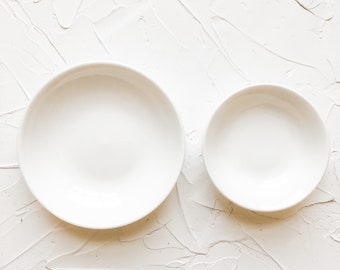 Set of 2 White Nesting Ceramic Dishes for Photography Flat Lays and Props
