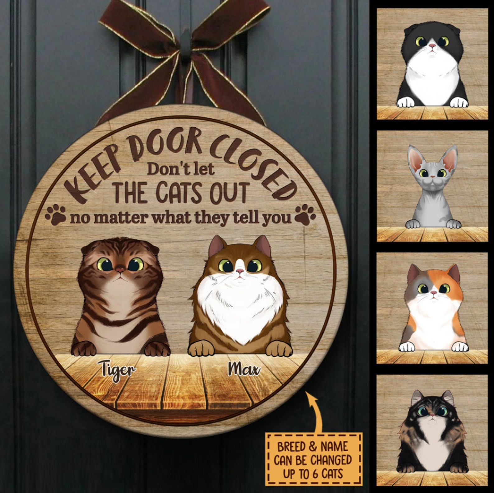 Funny Personalized Cat Door Sign Peeking Cat Keep Door Etsy