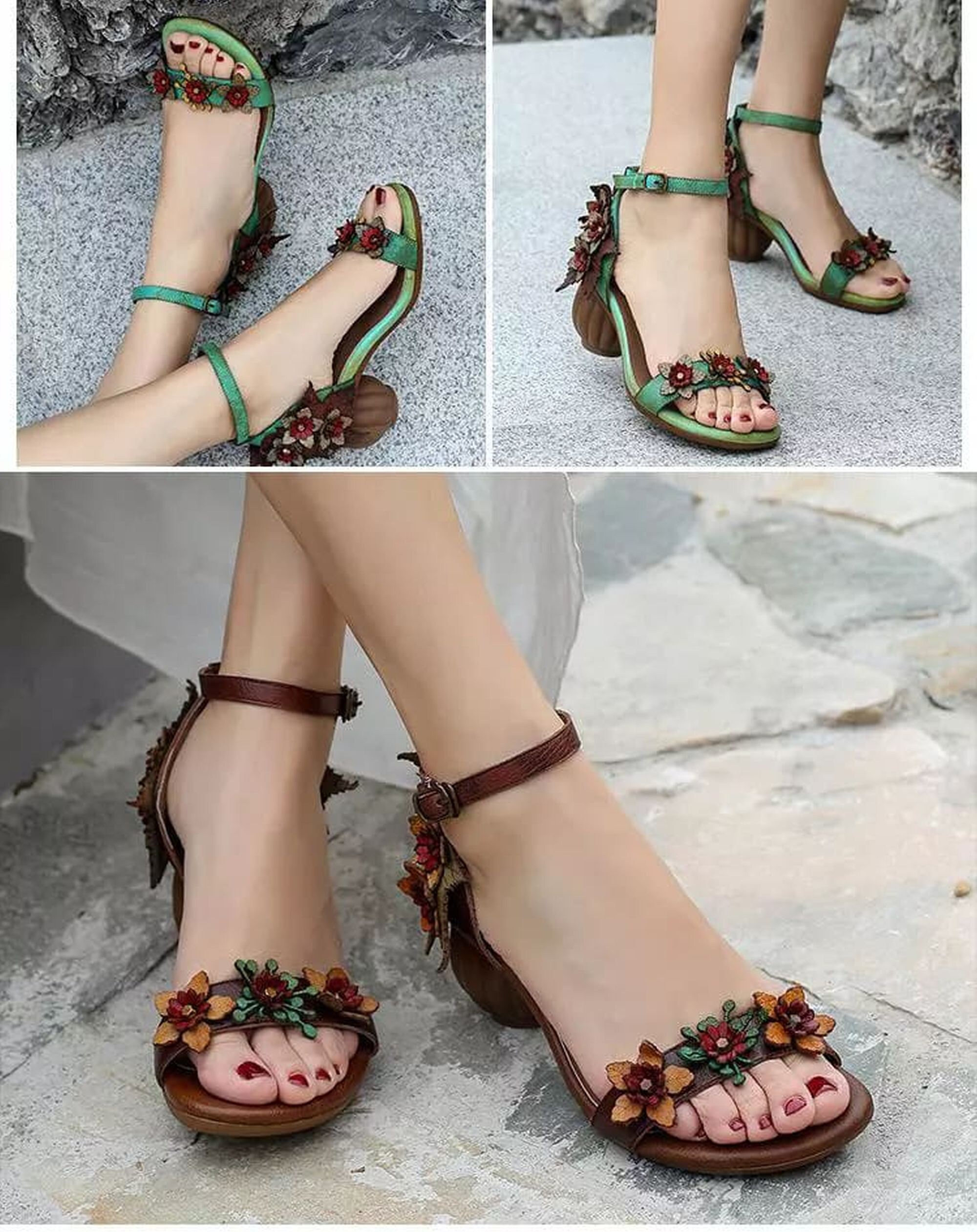 Vintage Leather Sandals Retro pumps Green Leather Sandals Etsy