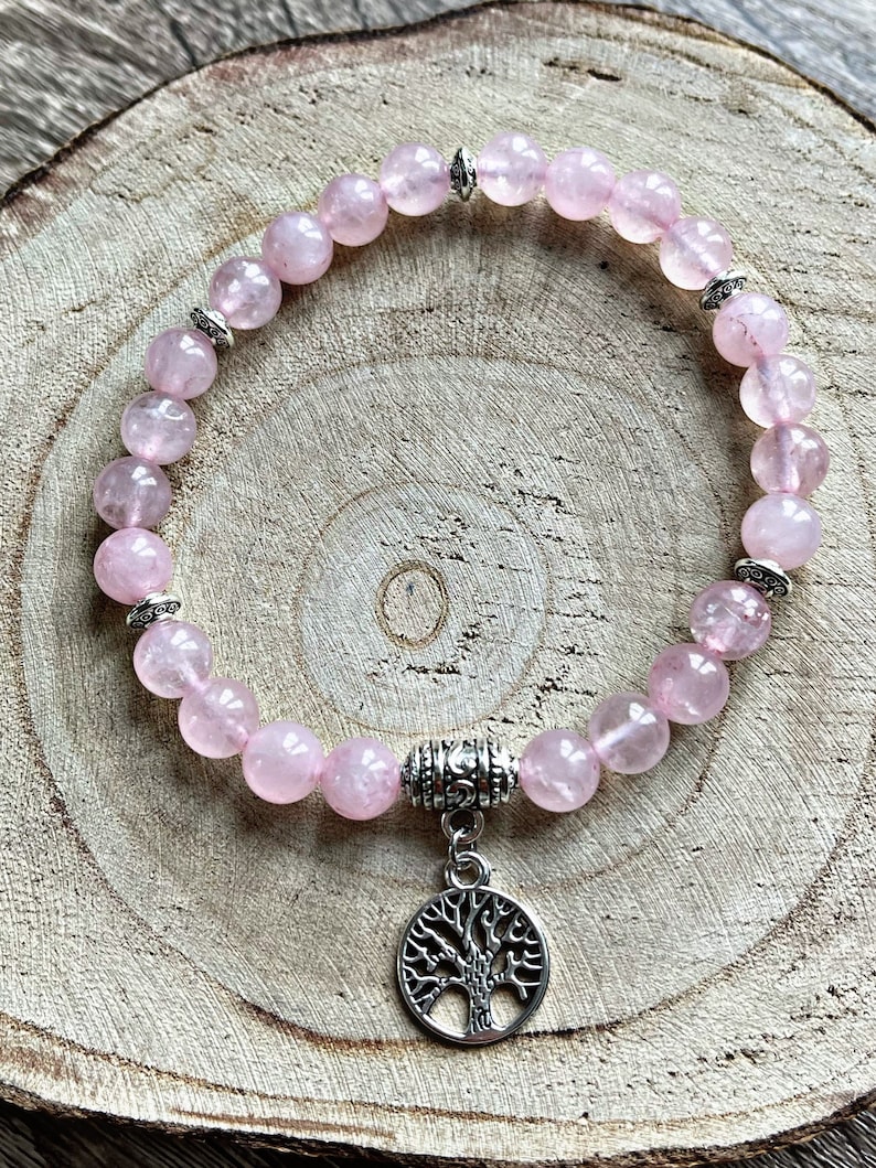 Personalised lithotherapy bracelet in pink Quartz and pendant of your choice.