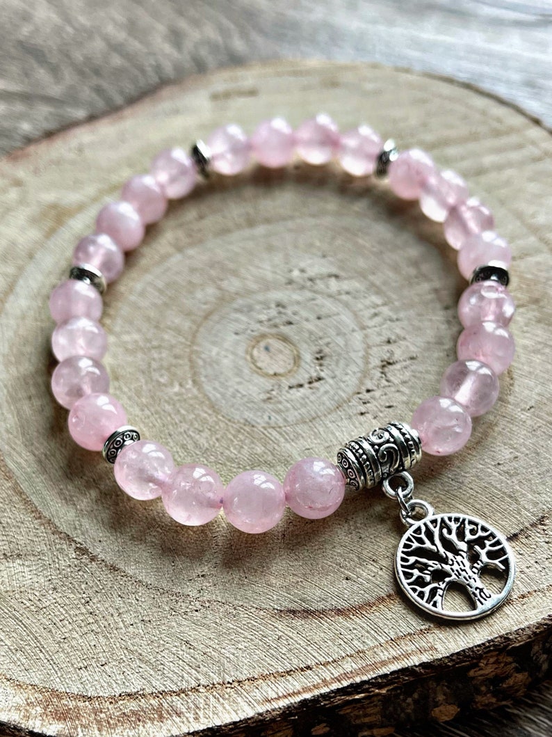 Personalised lithotherapy bracelet in pink Quartz and pendant of your choice.