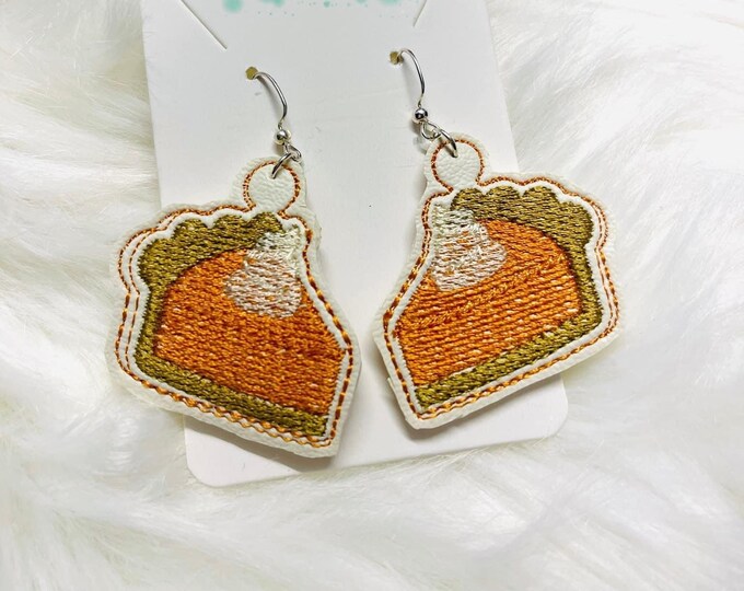 Halloween Earrings, Spooky Pumpkin Pie & Candy Corn Embroidery | Nickel Free Jewelry | Handmade Fall Accessories