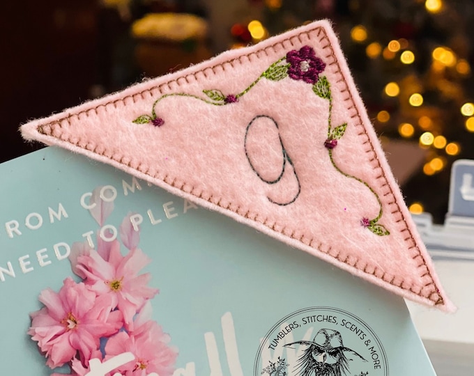 Corner Bookmark, Personalized Embroidered Monogram | Felt Triangle Page Marker | Custom Handmade Reading Gift
