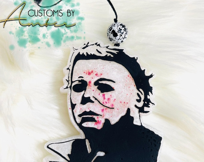 Hand-Painted Slasher Car Freshie, Horror Halloween Auto Accessory, Aroma Beads