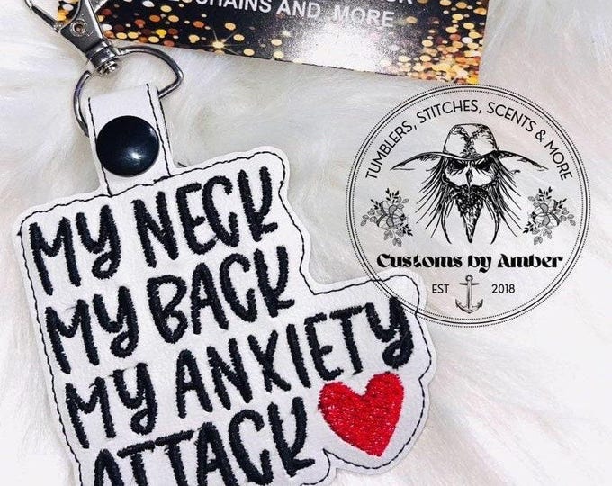 Anxiety Attack Keychains, Embroidered Bag Charm