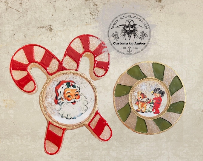 Vintage Christmas Car Freshie – Retro Santa Candy Cane  Ornament