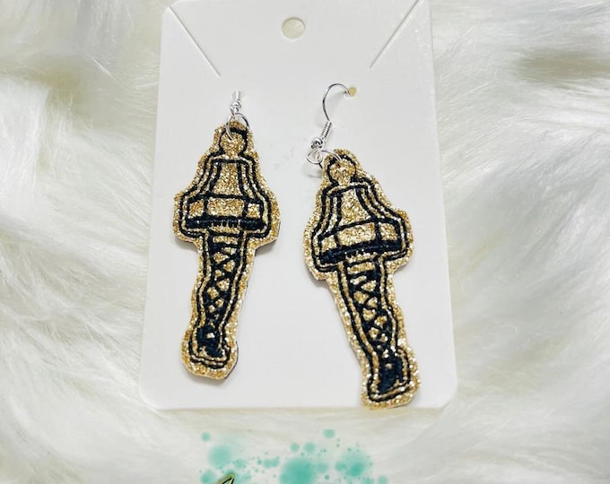 Leg Lamp Earrings - Handmade Embroidery, Nickel Free Dangles - Classic Movie Jewelry For Christmas