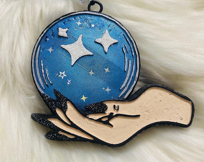 Crystal Ball Freshie, Mystical Witch Hand Car Air Freshener, Aroma Beads, Boho Accessory