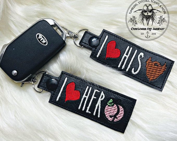 Couples Keychains, I Love His Beard Her Butt Matching Bag Charms