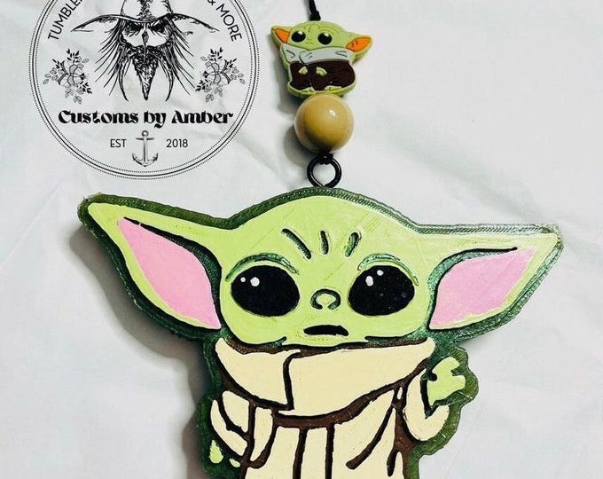 Hand-Painted Grogu Freshie, Sci-Fi Inspired Aroma Bead Car Decor