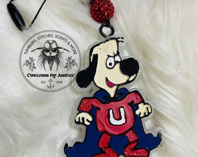 Super Dog Car Freshie: 80s Cartoon Decor, Retro Aroma Beads, Handmade Air Freshener