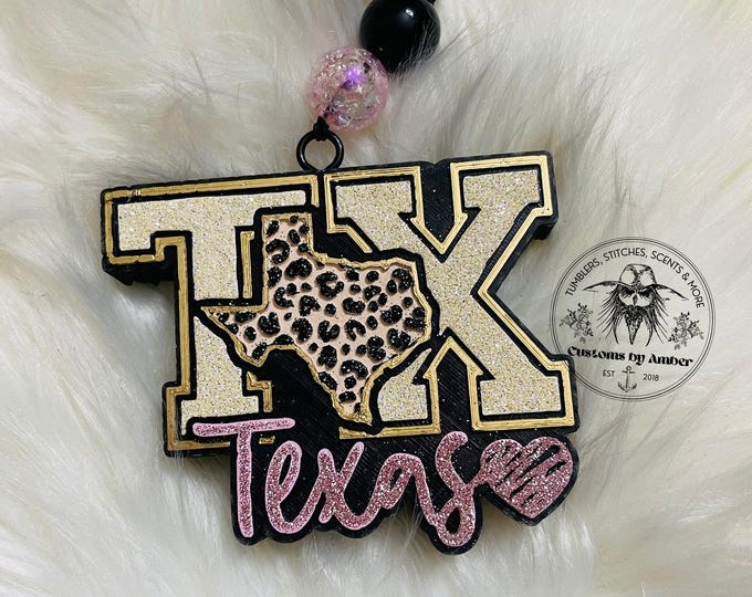 Texas Car Freshie, Leopard Print Aroma Beads | Handmade Vehicle Charm | Hanging Scented Accessory