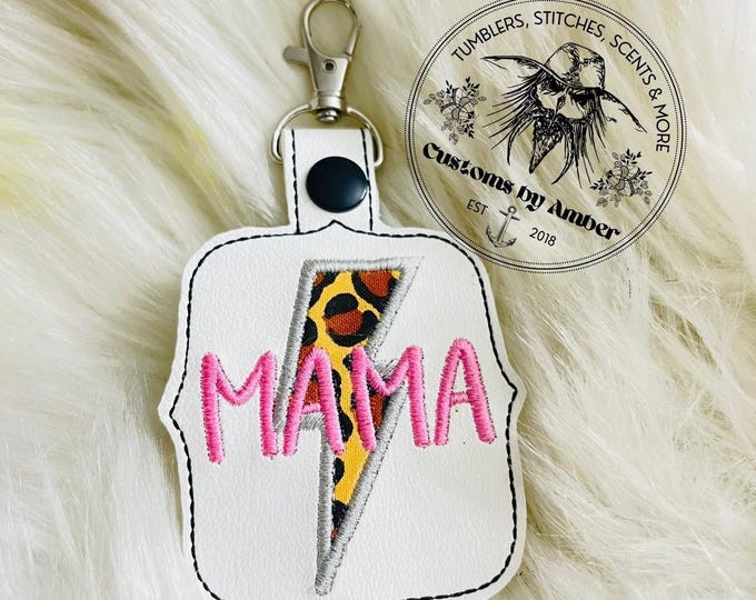 Mama Leopard Embroidered Bag Charm, Lightning Bolt Design, Handmade Accessory