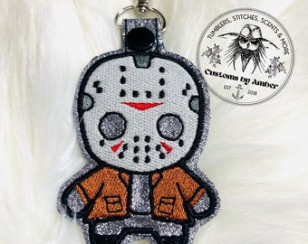 Jason Friday the 13th Halloween slasher theme key fob/ keychain, Glow in the dark chibi