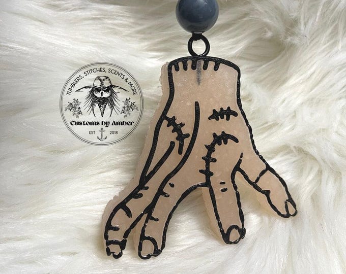 Handmade Gothic Helping Hand Car Freshie, Spooky Oddity Aroma Beads Accessory