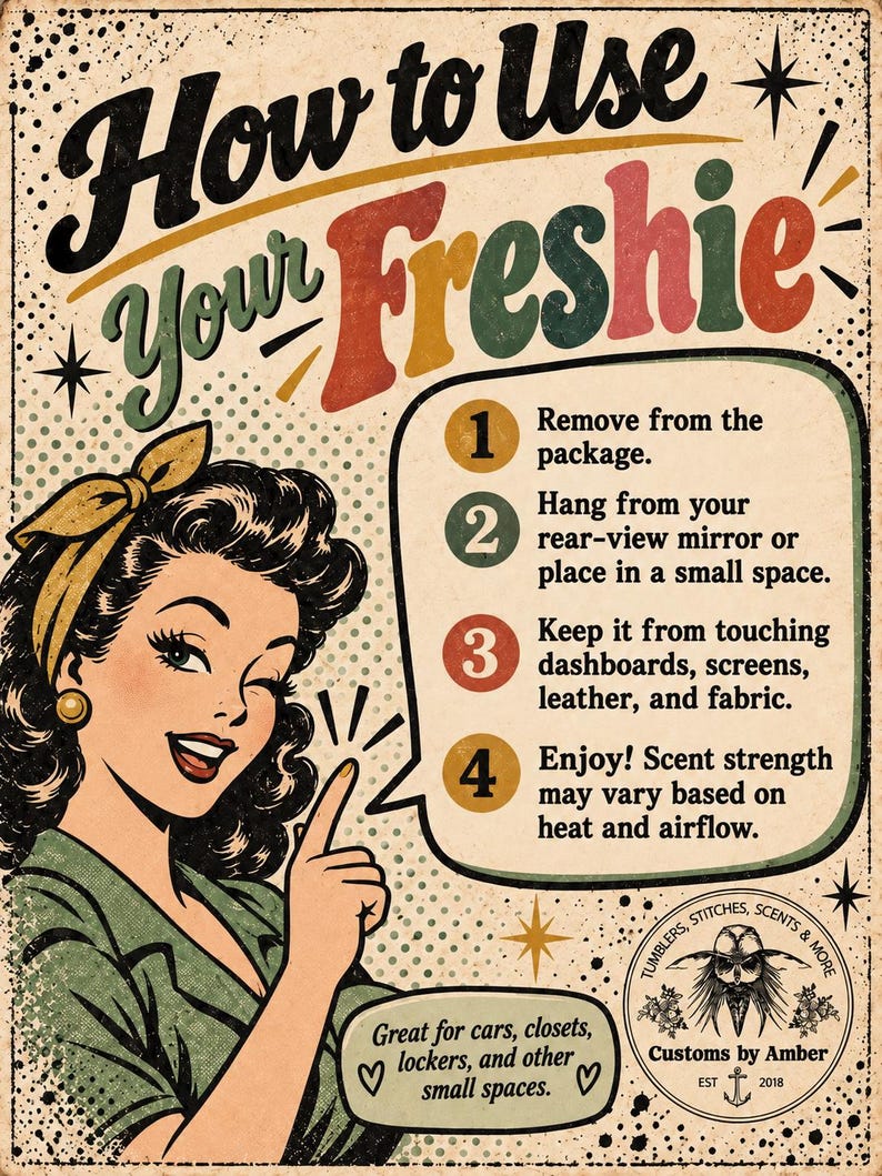The image is a vintage advertisement featuring a smiling woman pointing upwards, with text providing instructions on how to use a product.