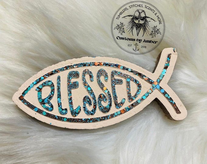 Blessed Fish Car Freshie, Christian Faith Aroma Bead Ornament, Religious Vehicle Accessory