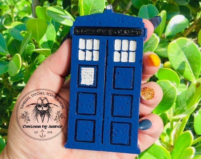 Hand-Painted Tardis Freshie, Police Box Air Freshener, Sci-Fi Car Decor
