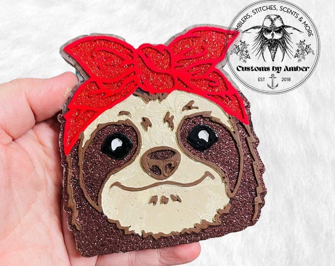 Sloth Car Freshie, Scented Animal Aroma Beads, Red Bandana Decor