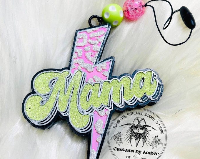 Mama Leopard Lightning Bolt Car Freshener, Aroma Beads Mom Charm Decoration