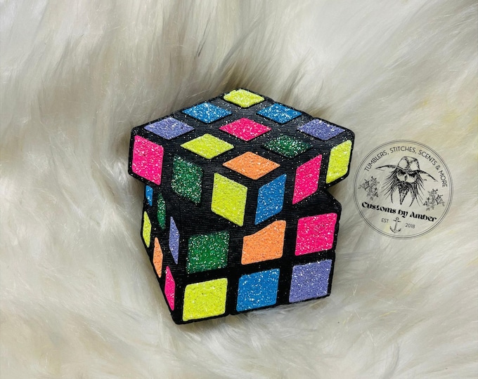 Hand-Painted Rubik's Cube Car Freshie, Retro 80s Toy Scented Accessory