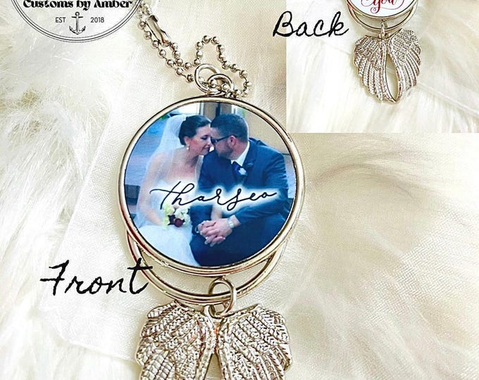 Car Charm Angel, Personalized Memorial Mirror Hanger - Metal Wings Keepsake | Remembrance Ornament Gift