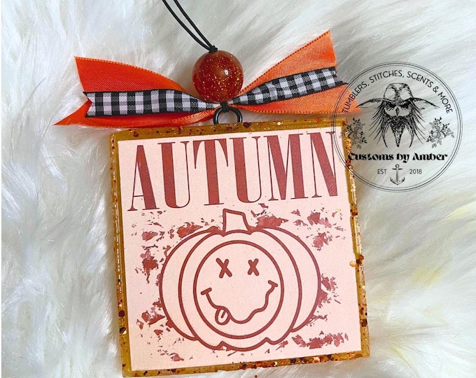 Handmade Pumpkin Car Freshie, Autumn Happy Face Scented Aroma Beads, Fall Fragrance Ornament