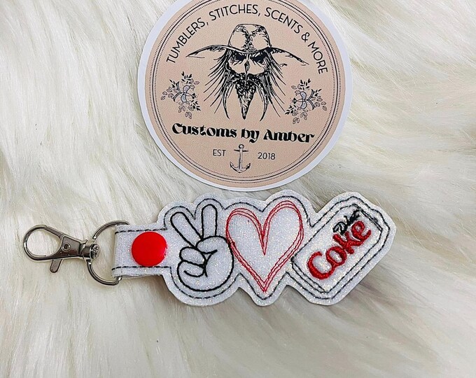 Peace Love Cola Keychain – Glitter Vinyl Snap Tab Bag Charm