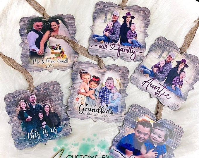 Family Ornament, Custom Photo Keepsake - Sublimation MDF Print | 4x4 Hanging Decor | Personalized Christmas Gift