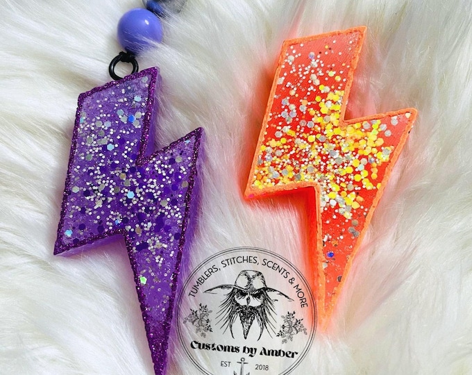 Lightning Bolt Car Freshie, Aroma Beads Decor | Mama Leopard Style - Hanging Charm For Vehicle
