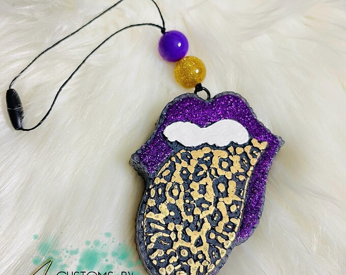 Leopard Lips Car Freshie: Purple Cheetah Print, Hand-Painted Aroma Beads Hanger Decor