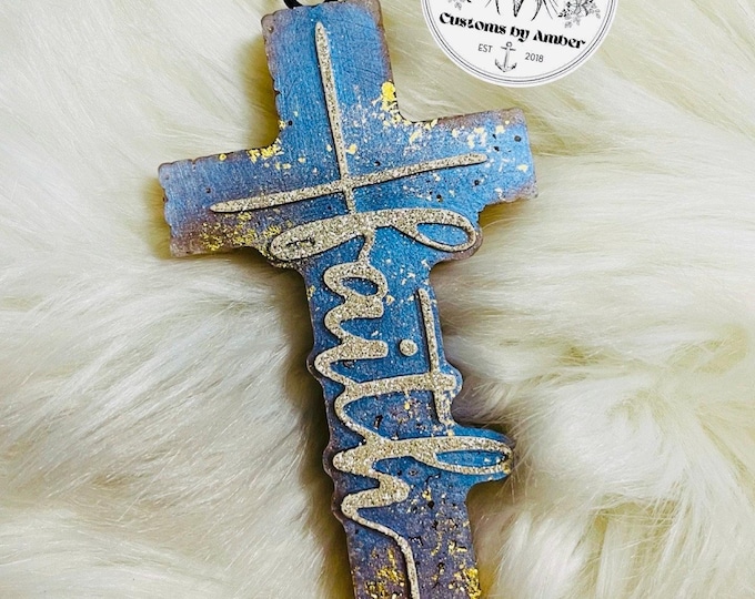 Hand-Painted Faith Cross Freshie – Religious Car Air Freshener, Aroma Beads Accessory