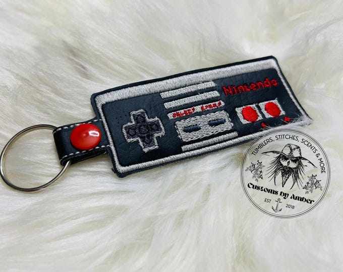 Embroidered 80s Gamer NES Controller Keychain, Retro Style Bag Charm