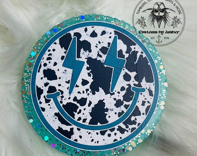 Cow Print Happy Face Car Freshie, Scented Aroma Beads, Vehicle Fragrance Accessory