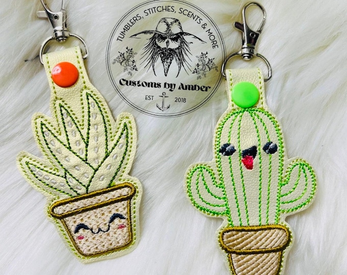 Plant Lover Keychain, Cactus Snap Tab - Aloe Bag Charm | Lobster Clasp - Keyfob Accessory