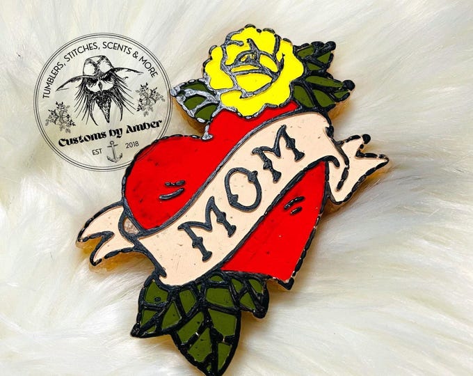 Mom Heart Tattoo Car Freshie: Sailor Jerry Inspired Aroma Beads Air Freshener