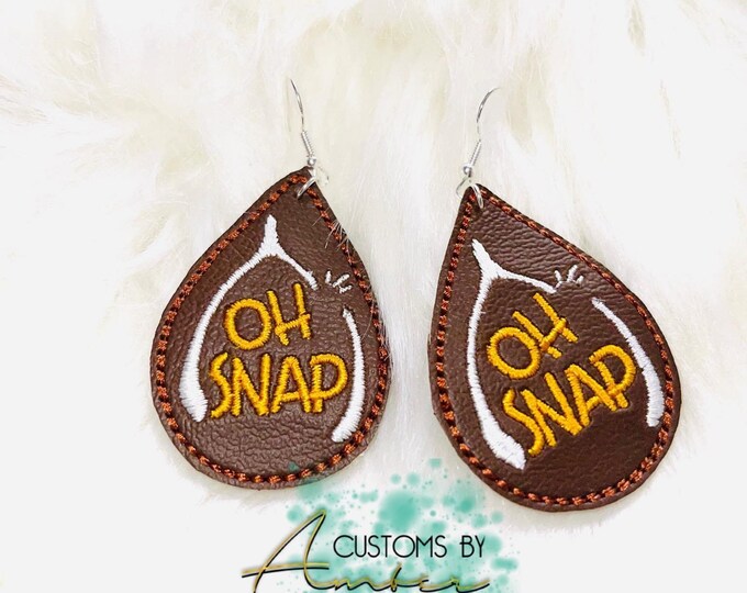 Hand-Embroidered Wishbone Earrings, Fall Brown Accessories, Nickel Free Thanksgiving Jewelry