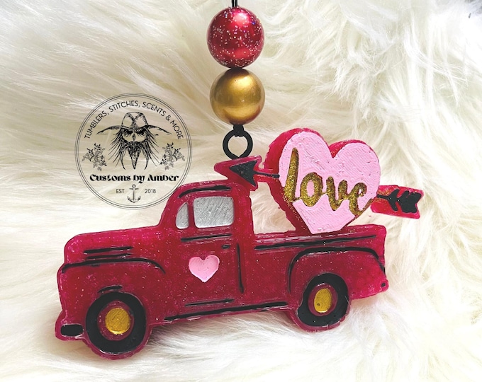 Red Truck Freshie, Valentine Decor | Aroma Beads | Scented Car Charm | Holiday Auto Accessory