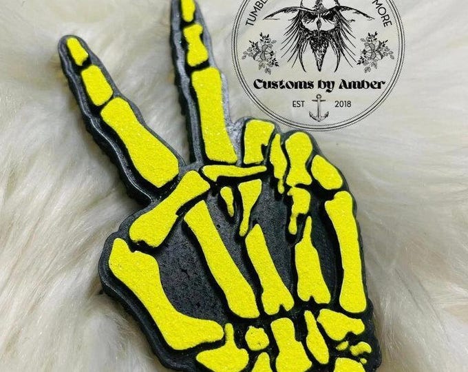 Skeleton Peace Sign Freshie, Rocker Hand Car Decor, Witchy Aroma Beads, Spooky Accessory