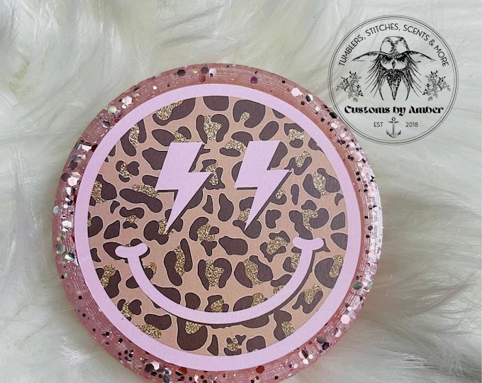 Leopard Happy Face Car Freshie, Trendy Aroma Beads, Scented Hanging Ornament