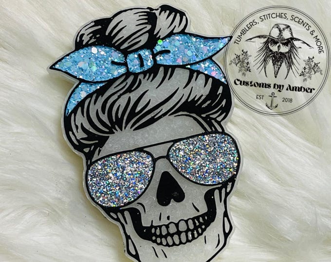 Skull Mom Freshie, Messy Bun Car Decor, Aroma Beads, Scented Hanger Accessory