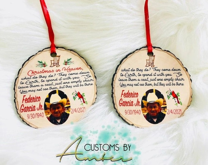Personalized Memorial Ornament, Custom Photo Keepsake, Christmas In Heaven Decor