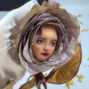Artistic flower doll. Handmade OOAK fantastic sculpture, enchanted nature decor, unique collectible figurine. Wonderland Flower.