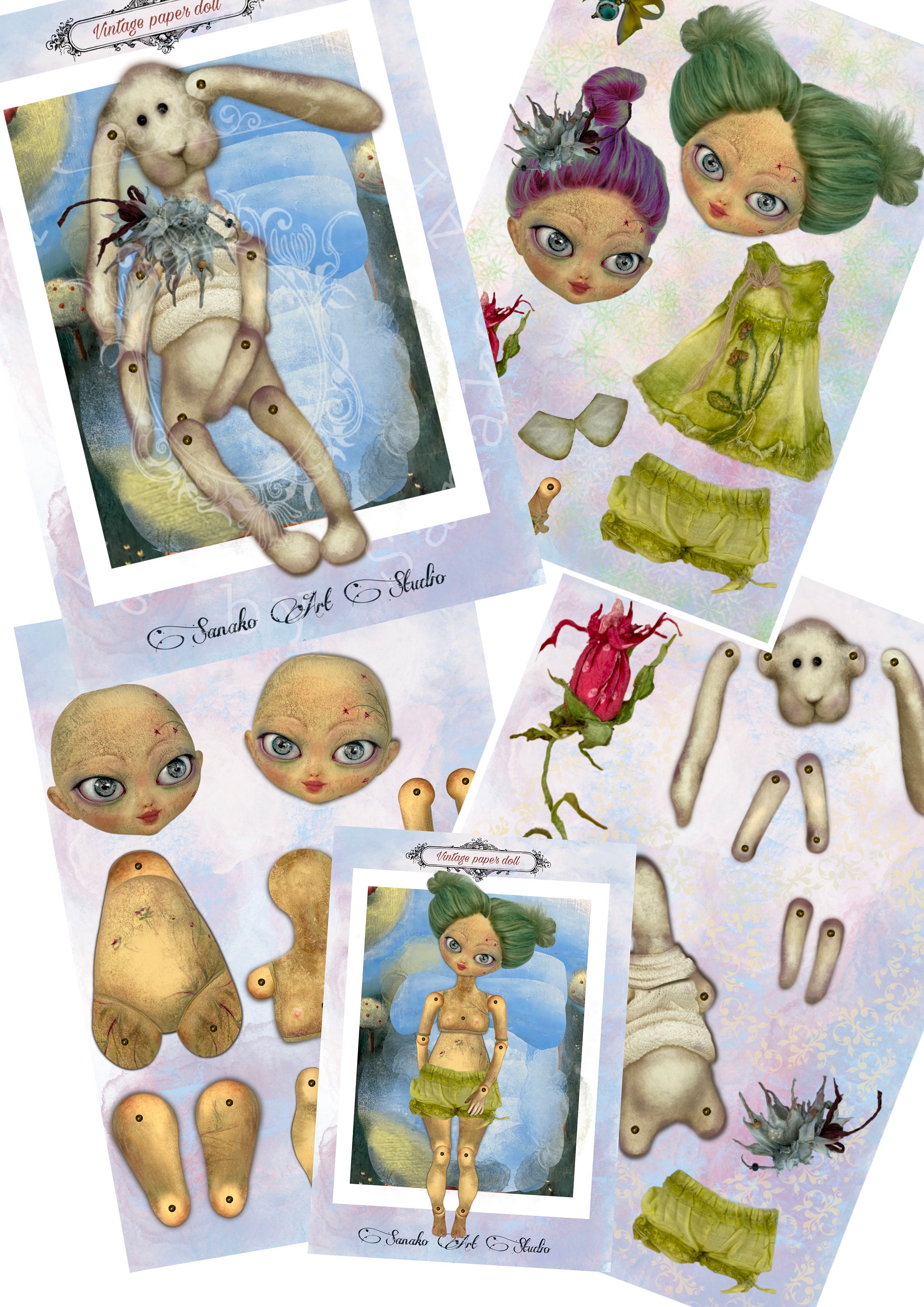 Articulated Paper Art Dolls. Printable Paper Doll. PDF Paper Dolls